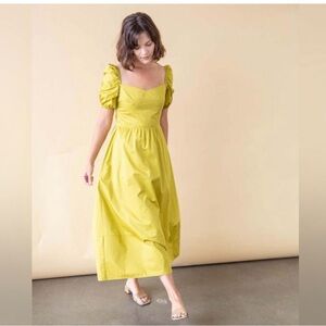 Ali Golden Sweetheart Midi Dress - Chartreuse